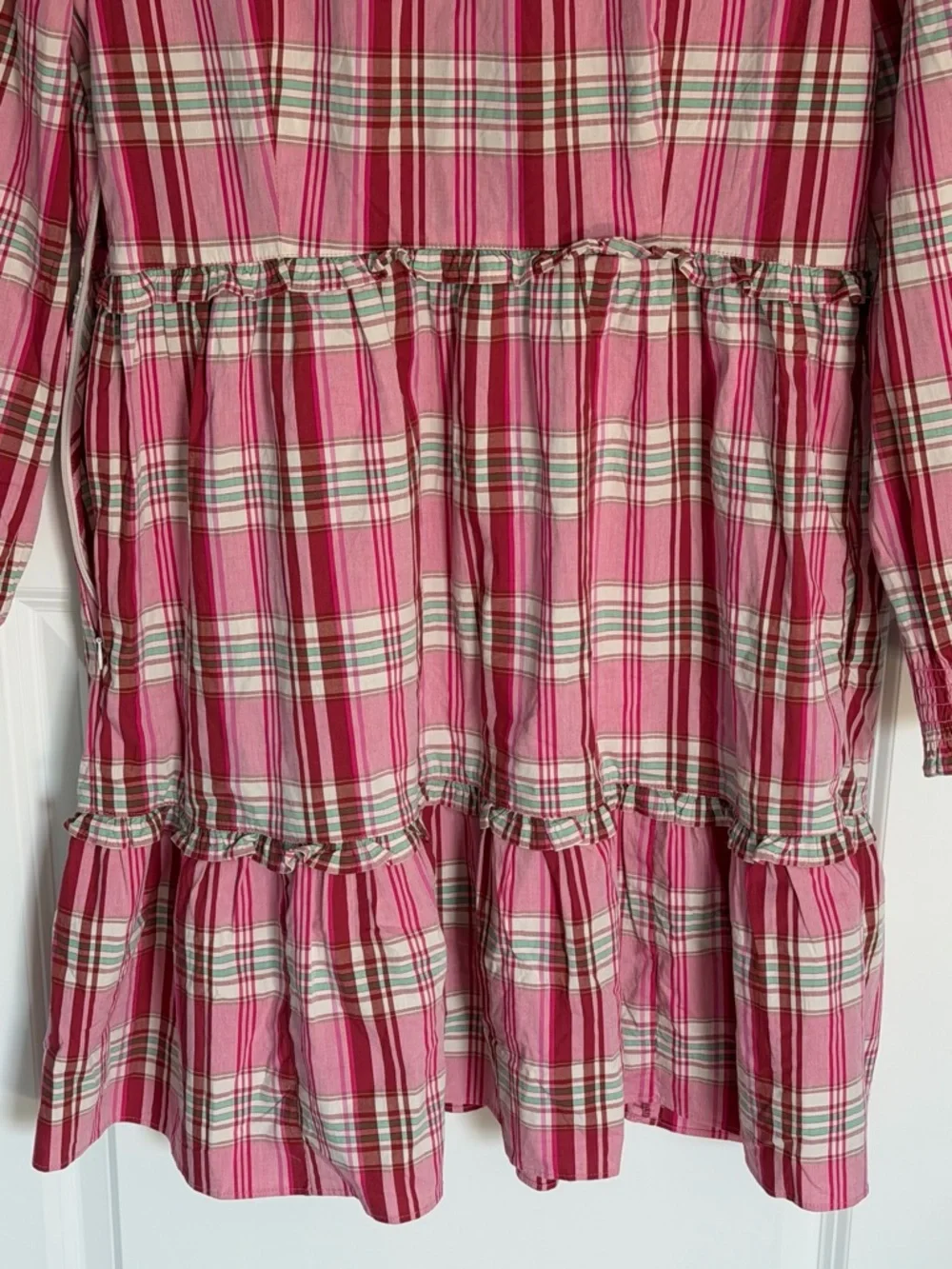 J.Crew Sweet Briar Marine Salt Pink Plaid Ruffle Trim Mini Dress 10 39674